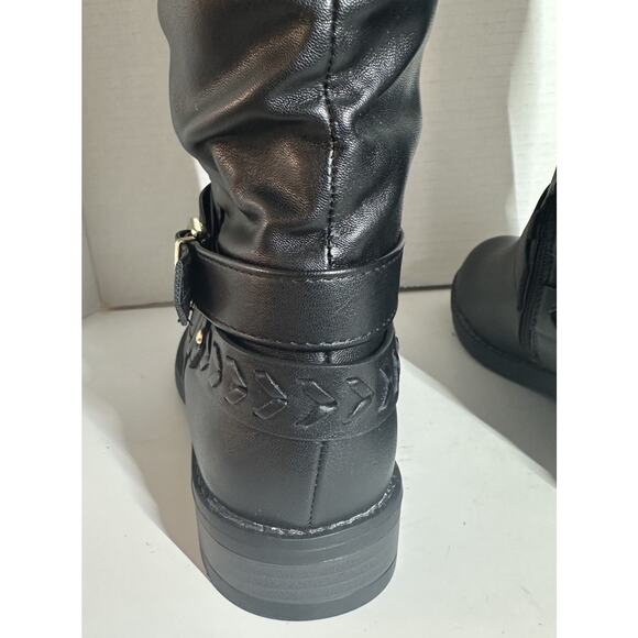 XOXO Marah-C Black Knee High Boots 8.5M Faux Leather Slouch Buckle Zip Riding - Picture 6 of 16